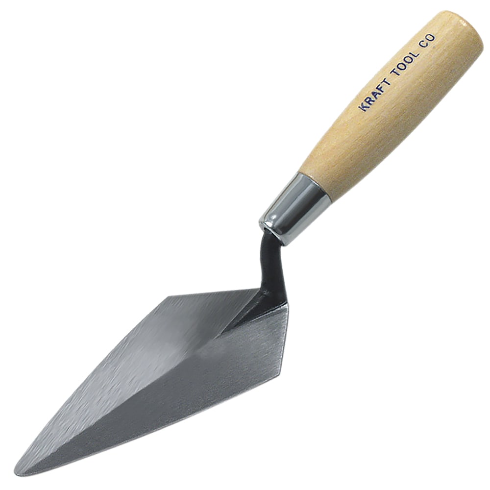 Kraft Pointing trowel 7" x 3". Pointing trowels. Trowels supplied with 5" smooth wooden grip.
This pointing trowel is available for professional bricklayers and archaeology enthusiasts. Each blade is forged from a single piece of carbon steel and heat te