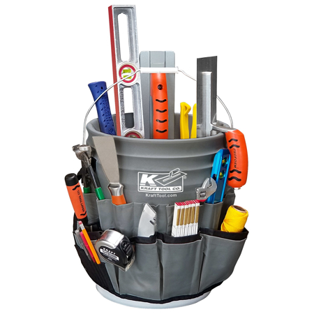 Everything has place in this tool bag that easily fits over 5 Gallon Bucket (GG468), not included. The durable, construction grade polyester with PVC base stands up to the wear-and-tear of busy jobsites. Organizes a wide range of tools to keep the job sit