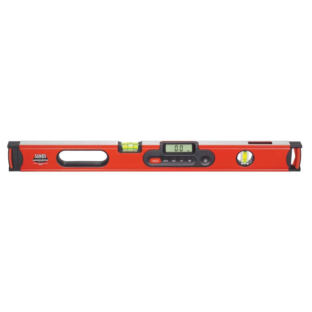 This 48" professional digital level stores measurements and helps the user find exact angles, percentages, and pitches. The digital display is accurate to .1° at level and plumb, .2° at other angles. Wide screen LCD screed with LED backlight displays 360°