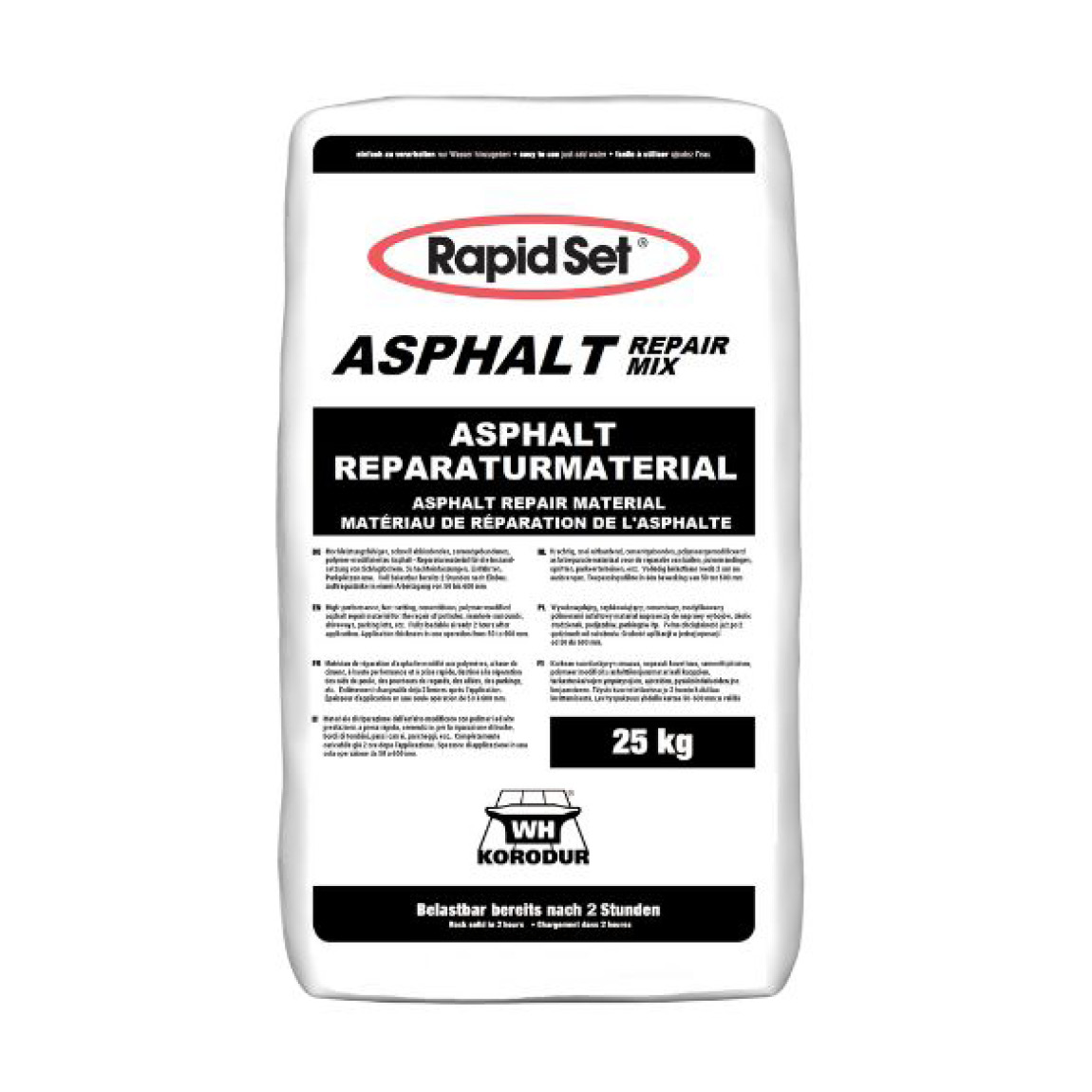 ASPHALT REPAIR MIX is a fast-setting, polymer-modified, ready to use asphalt repair material based on special cement technology. Ideal for fast, easy and durable repair of potholes in asphalt.