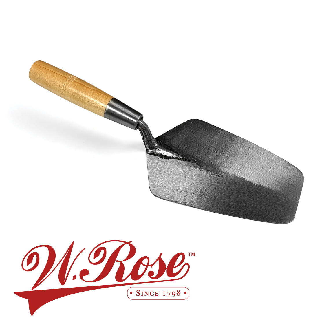 Bucket Trowel from W.Rose with a traditional wooden handle. This trowel is handy for removing mud from the bucket and laying along long lines of brick. Available from speedcrete, United Kingdom.