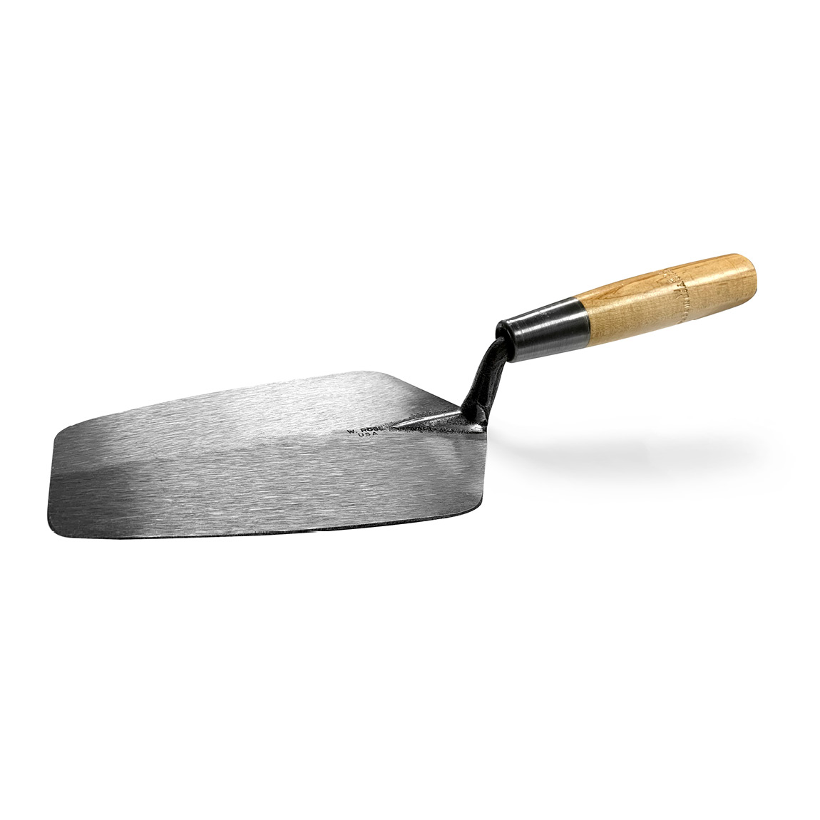 Bucket Trowel from W.Rose with a traditional wooden handle. This trowel is handy for removing mud from the bucket and laying along long lines of brick. Available from speedcrete, United Kingdom.