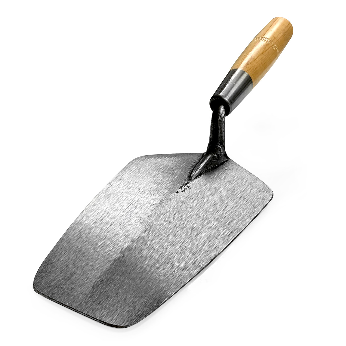 Bucket Trowel from W.Rose with a traditional wooden handle. This trowel is handy for removing mud from the bucket and laying along long lines of brick. Available from speedcrete, United Kingdom.