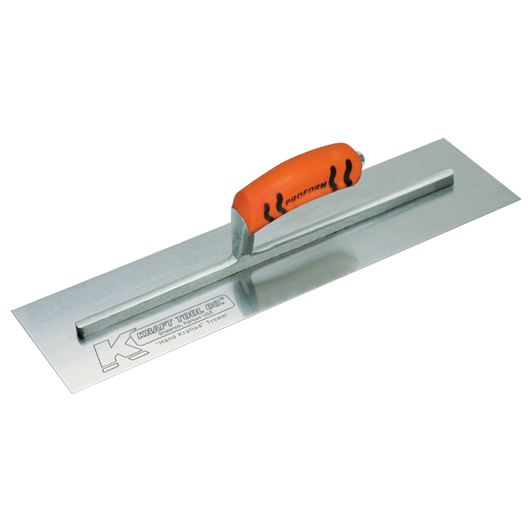 Professional quality carbon steel concrete trowel is precision balanced and ready-to-use! Each blade is cross ground to just the right dimension for that perfect feel. The square blade finishes all the way to the corners to complete projects large and sma