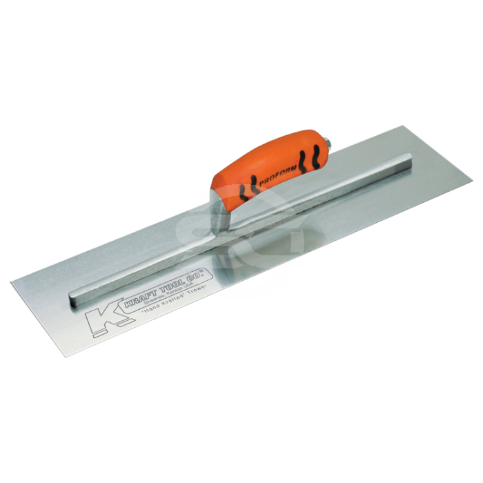 14" x 5" Carbon Steel Concrete Trowel with ProForm® Handle. This Kraft Tools concrete finishing Tool is ideal for usage around the edge of slabs to ensure a neat job. The square edges are specially worn in for immediate use. Available from Speedcrete, Uni