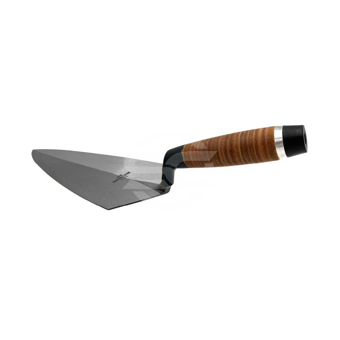 Marshalltown 11" Philadelphia Pattern Brick Trowel; forged from a single piece of high carbon steel and heat treated for strength, Leather handle. Available from Speedcrete, United Kingdom.