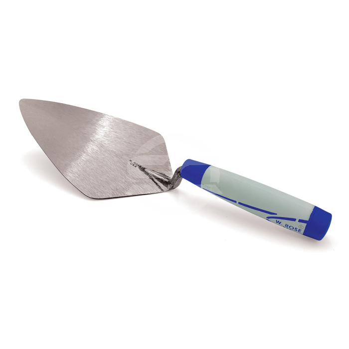 W.rose Narrow London Brick Trowel 11" with (Proform) soft handle grip. All W.rose professional brick trowels are made from a single piece of carbon steel, each high quality brick trowel blade is hand polished for comfort and required flexibility. The spec