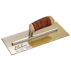 Elite Series Five Star™ 11" x 4-1/2" Golden Stainless Steel Plaster Trowel with Leather Handle. Available from your United Kingdom Kraft Tool stockist Speedcrete.