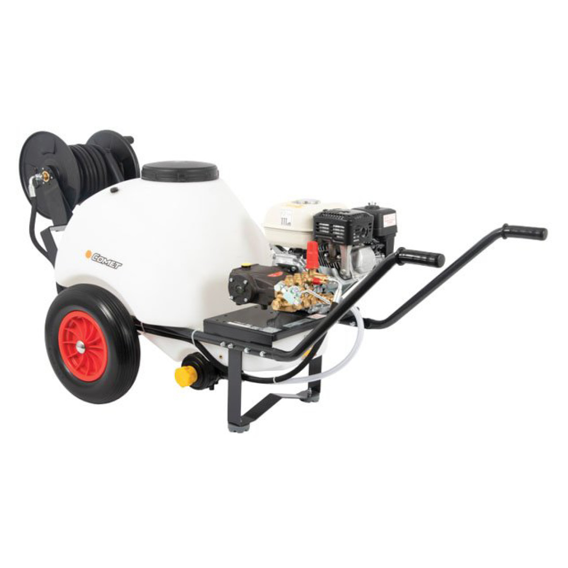 The 120 litre tank capacity DPM Wheelbarrow Pressure Washer is easy to move around the work site and is intended for commercial use.