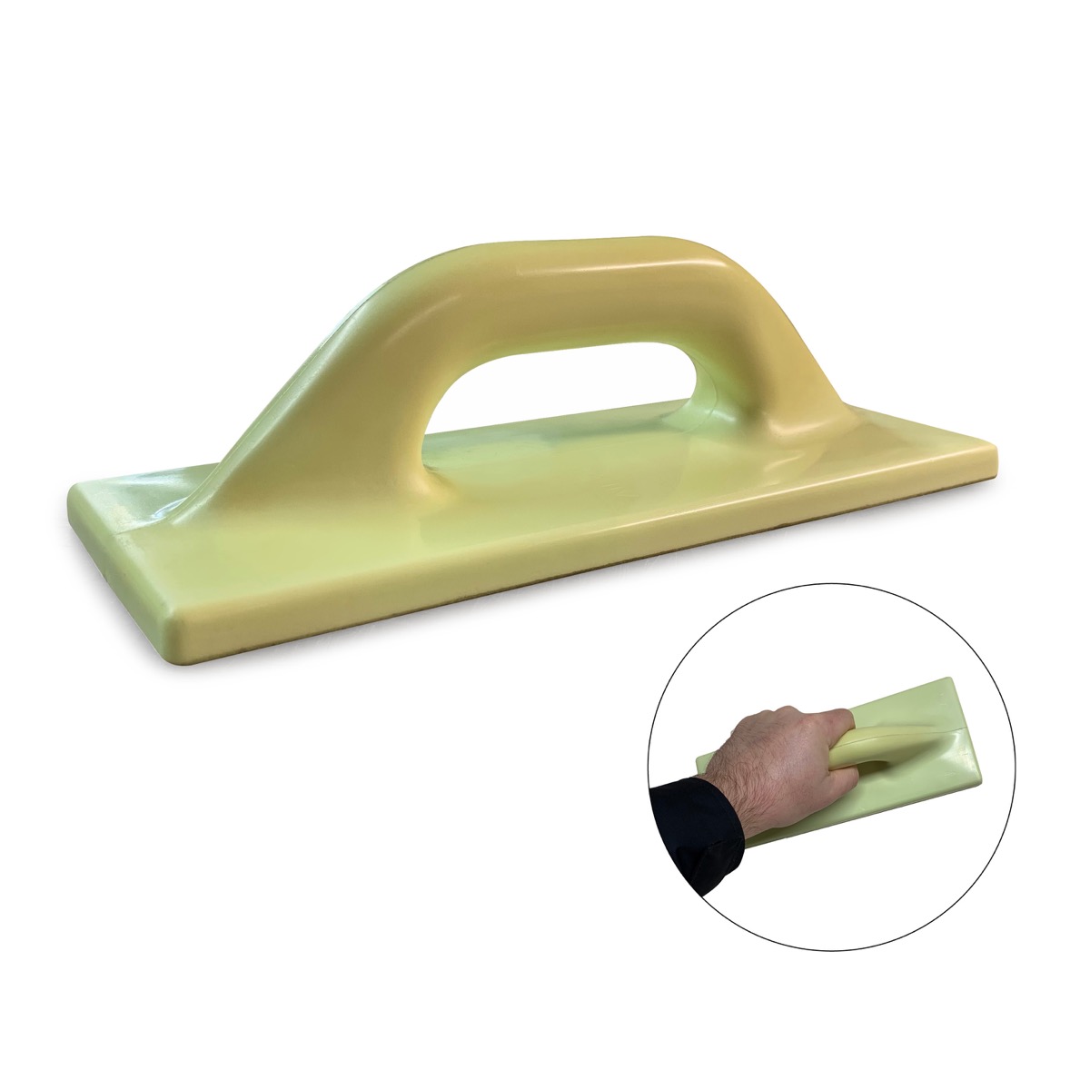 This heavy duty float is used for smoothing concrete and finishing in a scrubbing action. The integrally moulded D handle feels comfortable in the hand and this lightweight trowel is easy to clean. Also known as Emir Floats. Available from Speedcrete, Uni