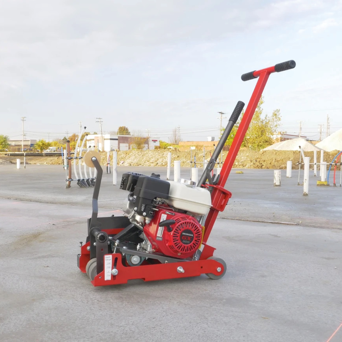 The GS-100 Series early entry concrete joint saw gives you a maximum depth of 2" on the slab. The petrol powered Honda GX200 engine gives you 5.5HP which is ample power. Uses an 8 inch blade. Available from Speedcrete, United Kingdom.