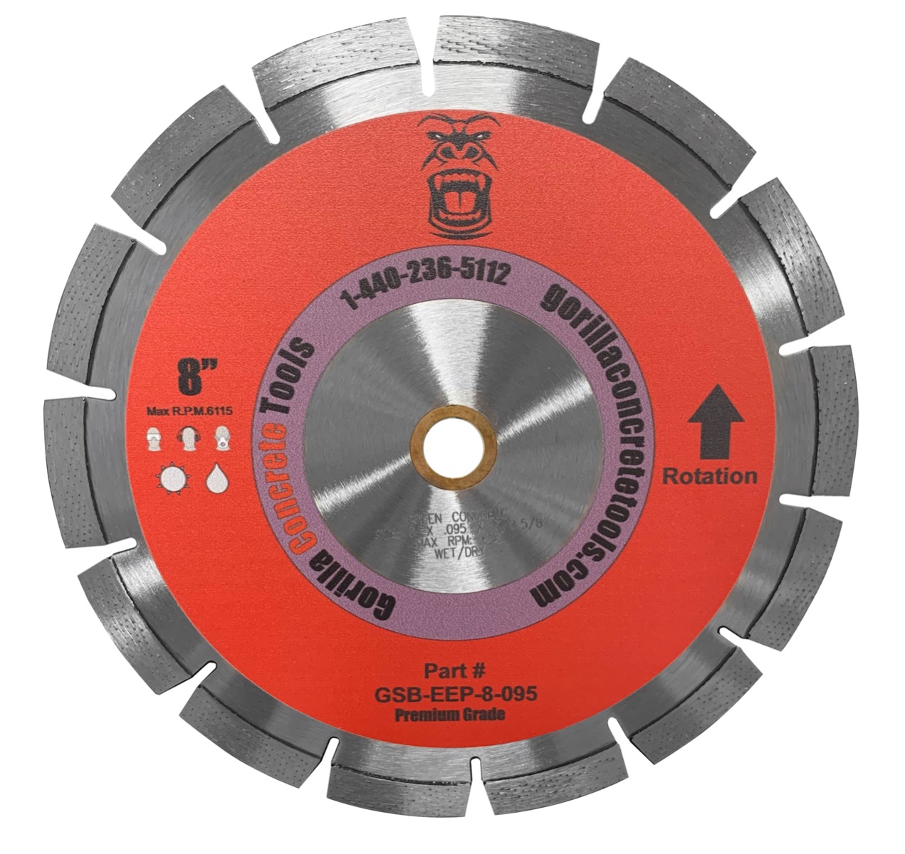 This Gorilla diamond blade is classed as the premium grade and is used on hard aggregate, non-abrasive sand for high production same day cutting. Available from Speedcrete, United Kingdom.