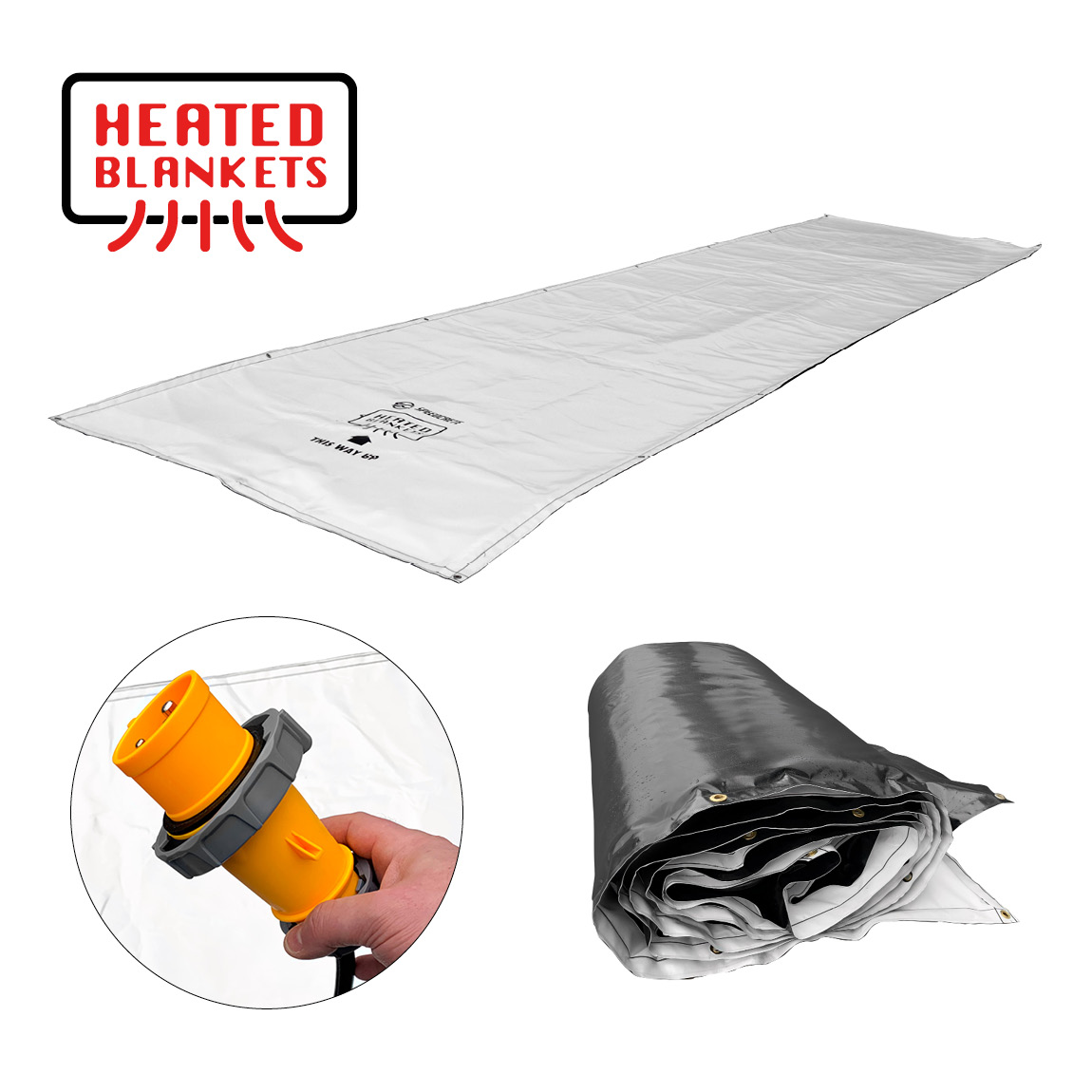 Heated Curing Blanket 1.5mtr x 7mtr. This heated blanket is used to warm concrete evenly during the curing process as a protective measure against cold weather conditions. In cold / frosty or snow covered conditions concrete jobs can go catastrophically w