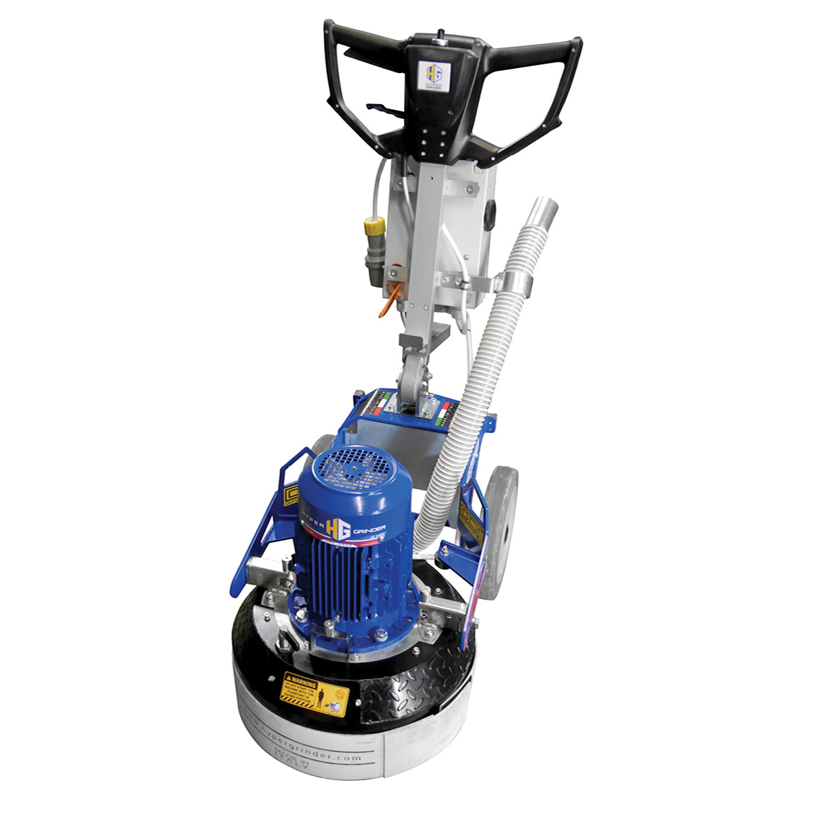 This 110v Hyper Grinder is used to grind or polish concrete floors. This electric grinder has three setting to allow for an effective usage. Available from Speedcrete, United Kingdom for hire or purchase.