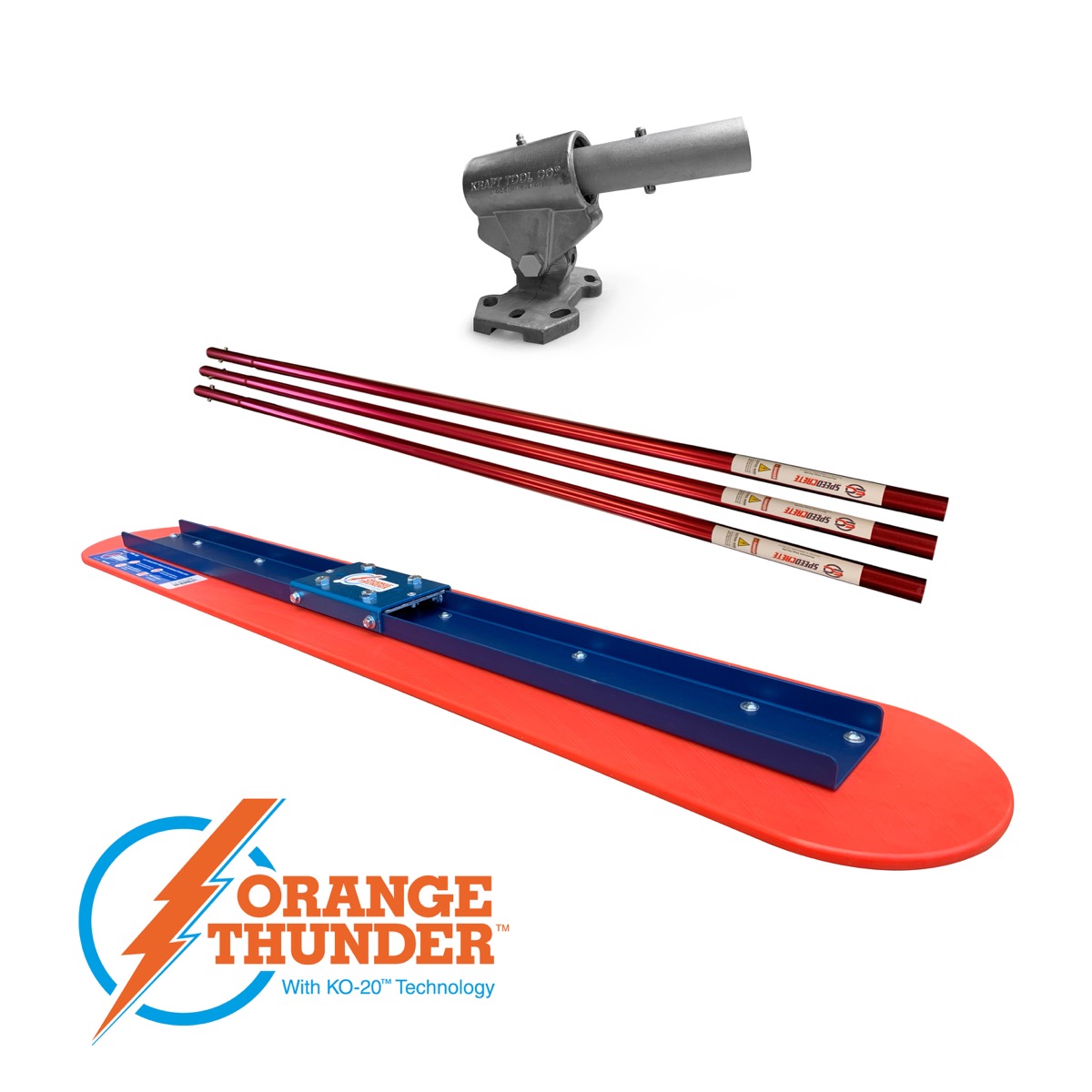 Orange Thunder concrete floats are great for finishing concrete slabs. Made with revolutionary KO-20™ technology this float will move faster across the concrete. Available from Speedcrete, United Kingdom.