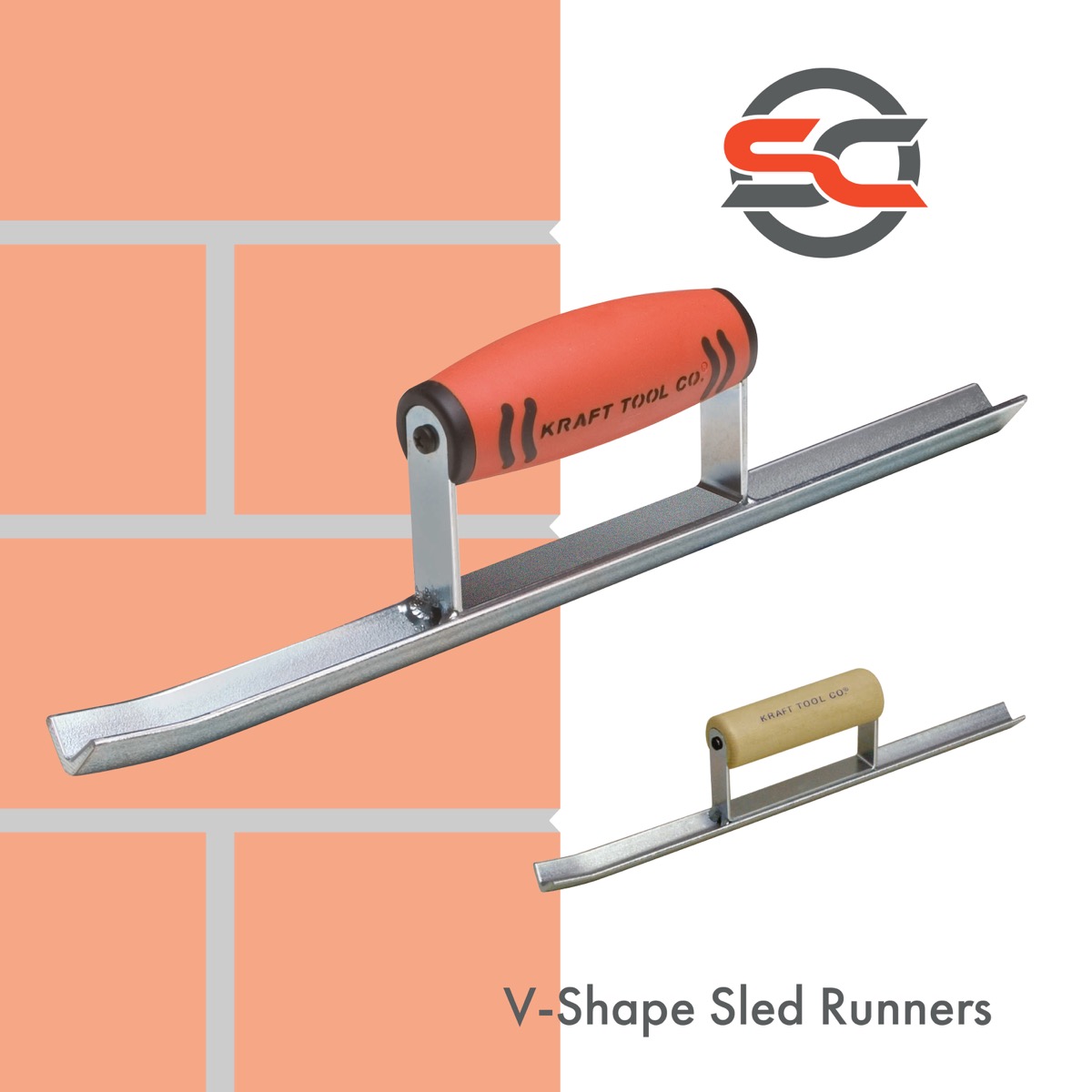 Wooden handle V-Shape brickwork sled tool made bt Kraft Tool Co. Supplied by Speedcrete United Kingdom. 