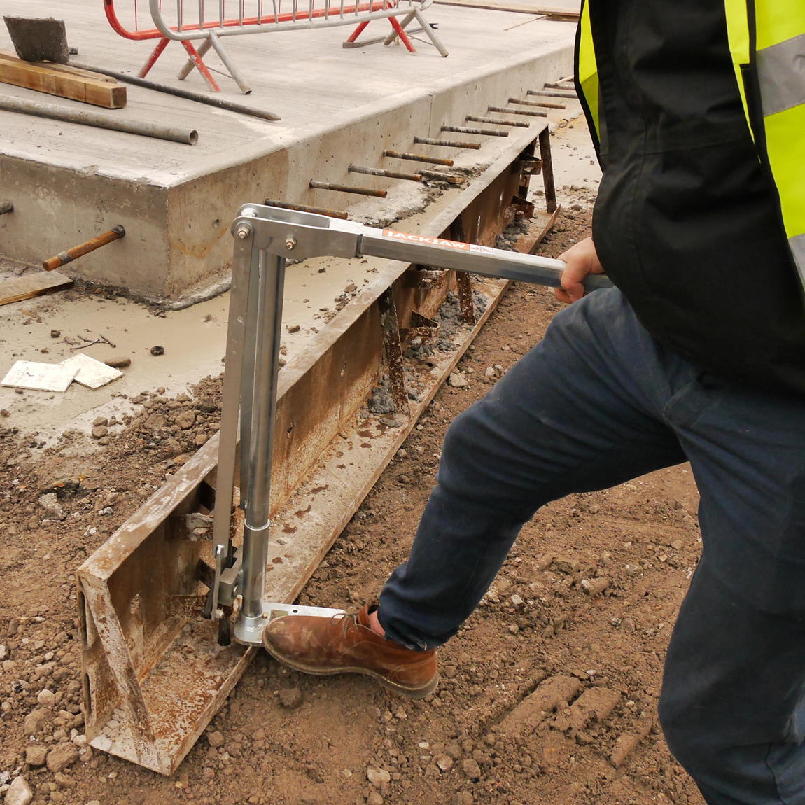 Jackjaw stake extractors are used to pull form stakes out of the ground on concrete pour jobs. These are also used for marquee tents. available from Speedcrete, United Kingdom.