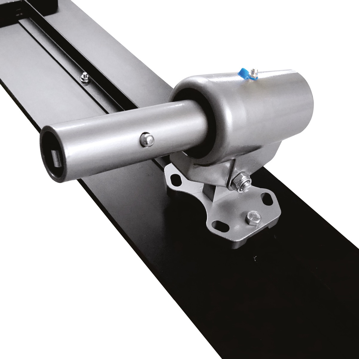 The concrete float knucklehead gear-box. This twist action device changes the angle of the concrete float blades for finishing level floors.