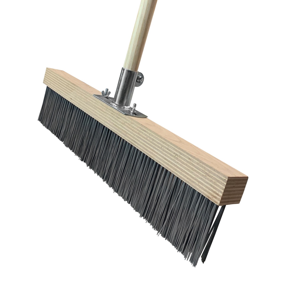 Concrete texturing brooms can be dragged across concrete to add a high grip finish. This sturdy wooden brush head houses the steel bristles. Available to purchase in the United Kingdom via Speedcrete.