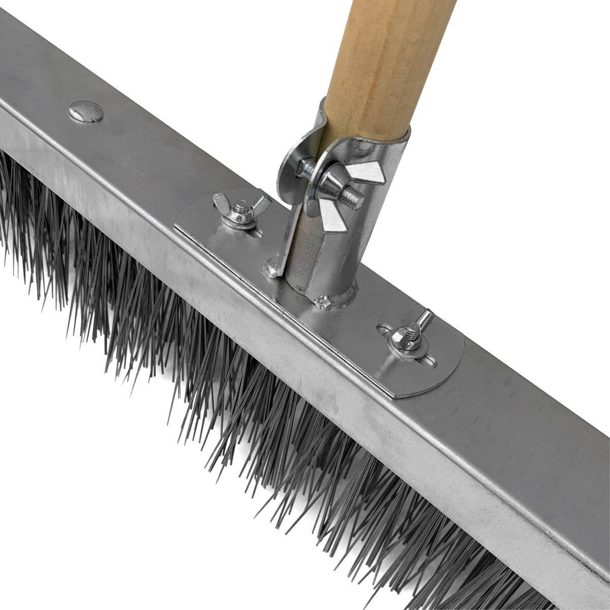 Metal brush for texturing concrete available at a 3ft width. Bracket and broom attached.