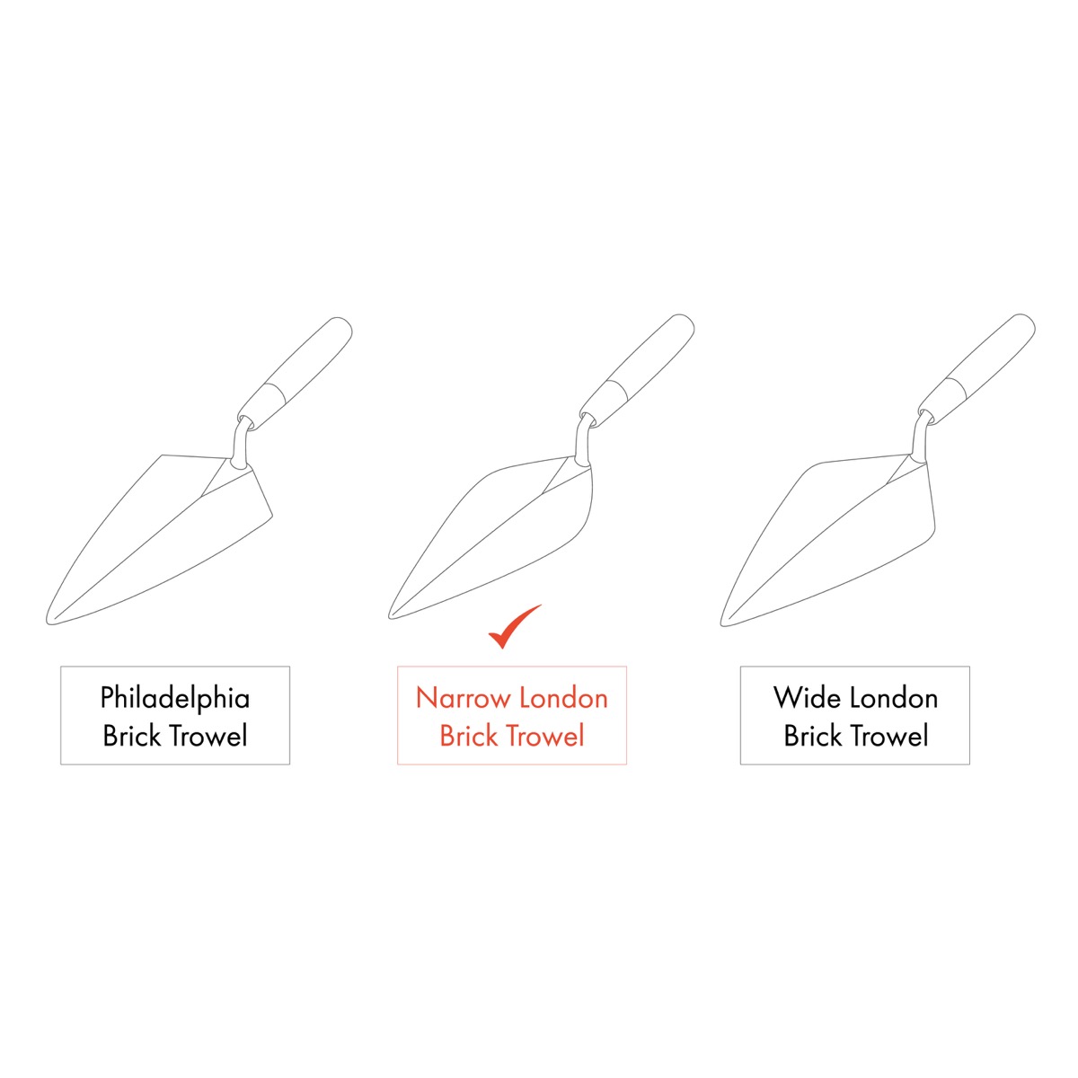 Professional Narrow London brick trowels from W.Rose are available in various lengths with the popular leather handle style. These American tools are available in the United Kingdom via Speedcrete.