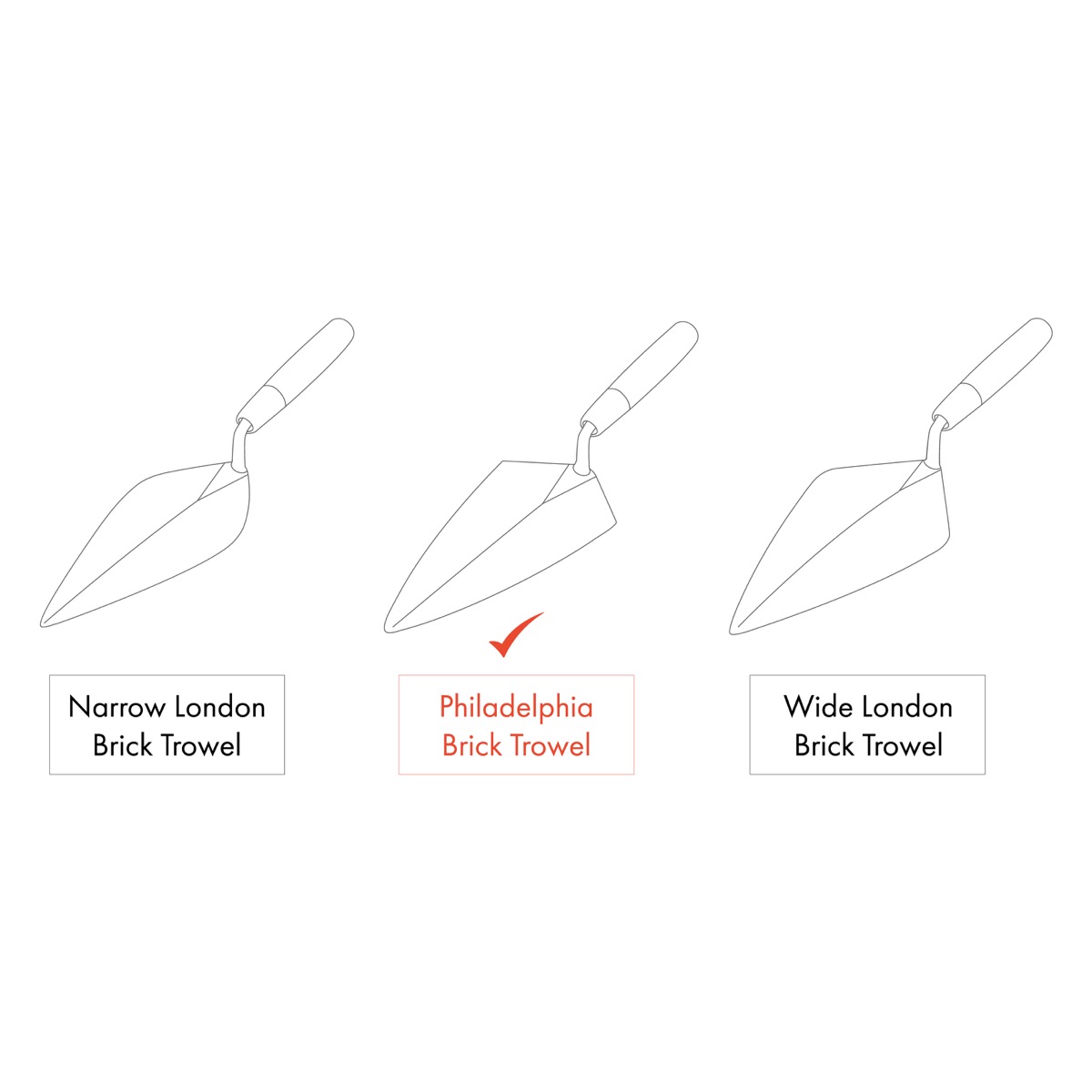 W.Rose Philadelphia Pattern brick trowel c/w Wooden grip. Each high quality brick trowel blade is hand polished for comfort and flexibility. Available from Speedcrete, United Kingdom.