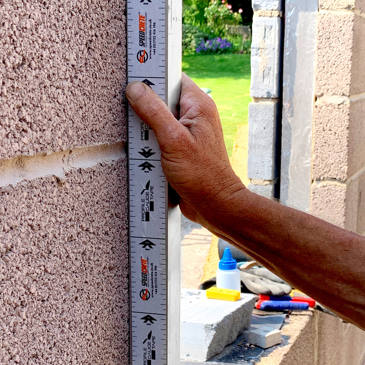 Profile Gauge Tape a bricklayers tool for accurate measuring. Available from Speedcrete, United Kingdom. Order online.