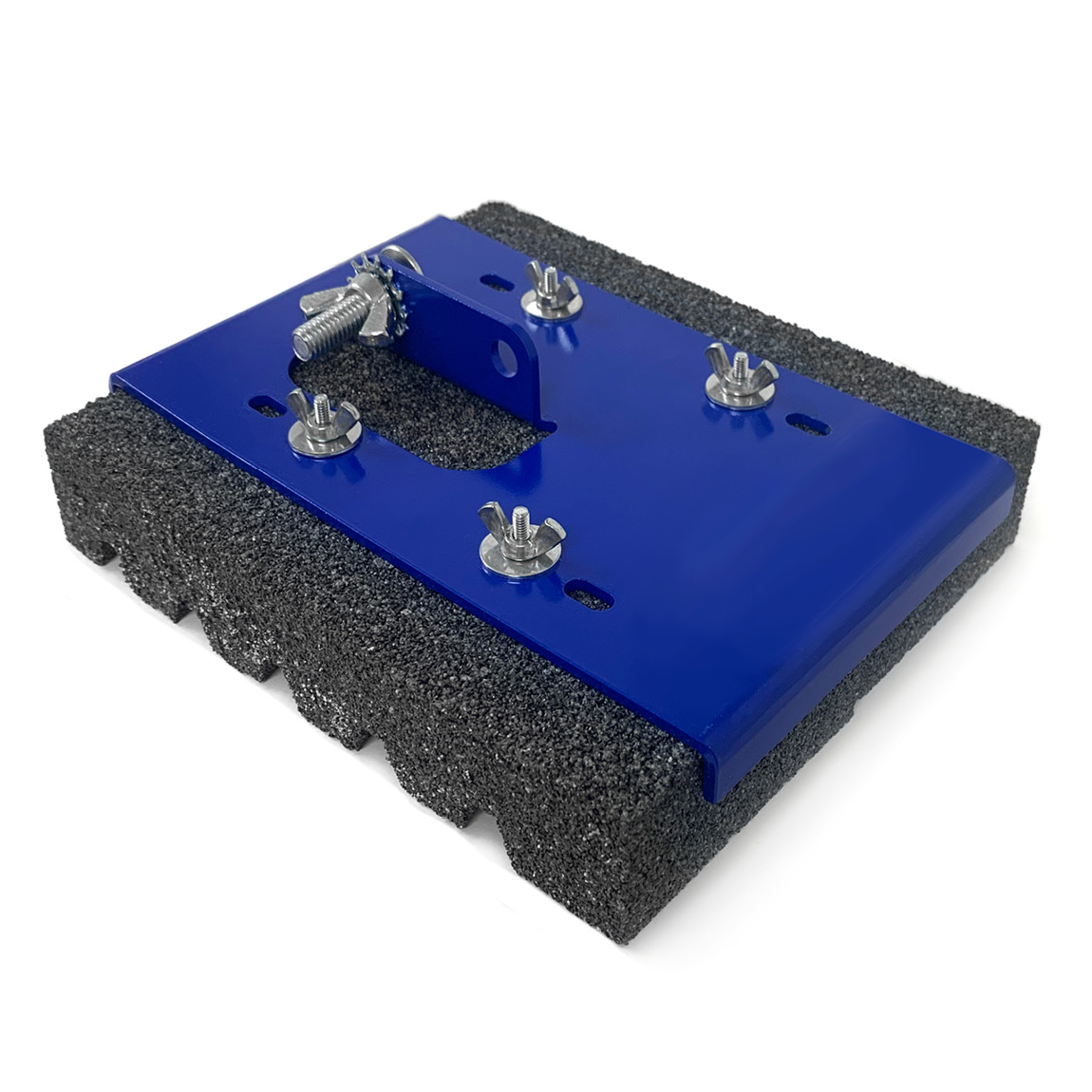 Two fluted silicon carbide rub bricks fit securely within a sturdy aluminum bracket. This 20 grit fluted mop makes dressing down concrete fast and easy. The fluted brick is on a diagonal, which provides sharp edges to help with stubborn materials while ca