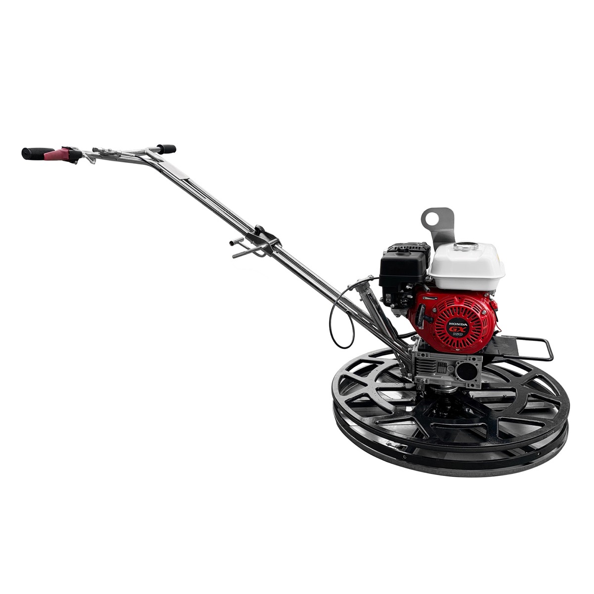 Pedestrian walk-behind trowels for concrete finishing. This petrol powered Honda GX160 comes with a removable pan and has 6 blades. Available in the United Kingdom Via Speedcrete.