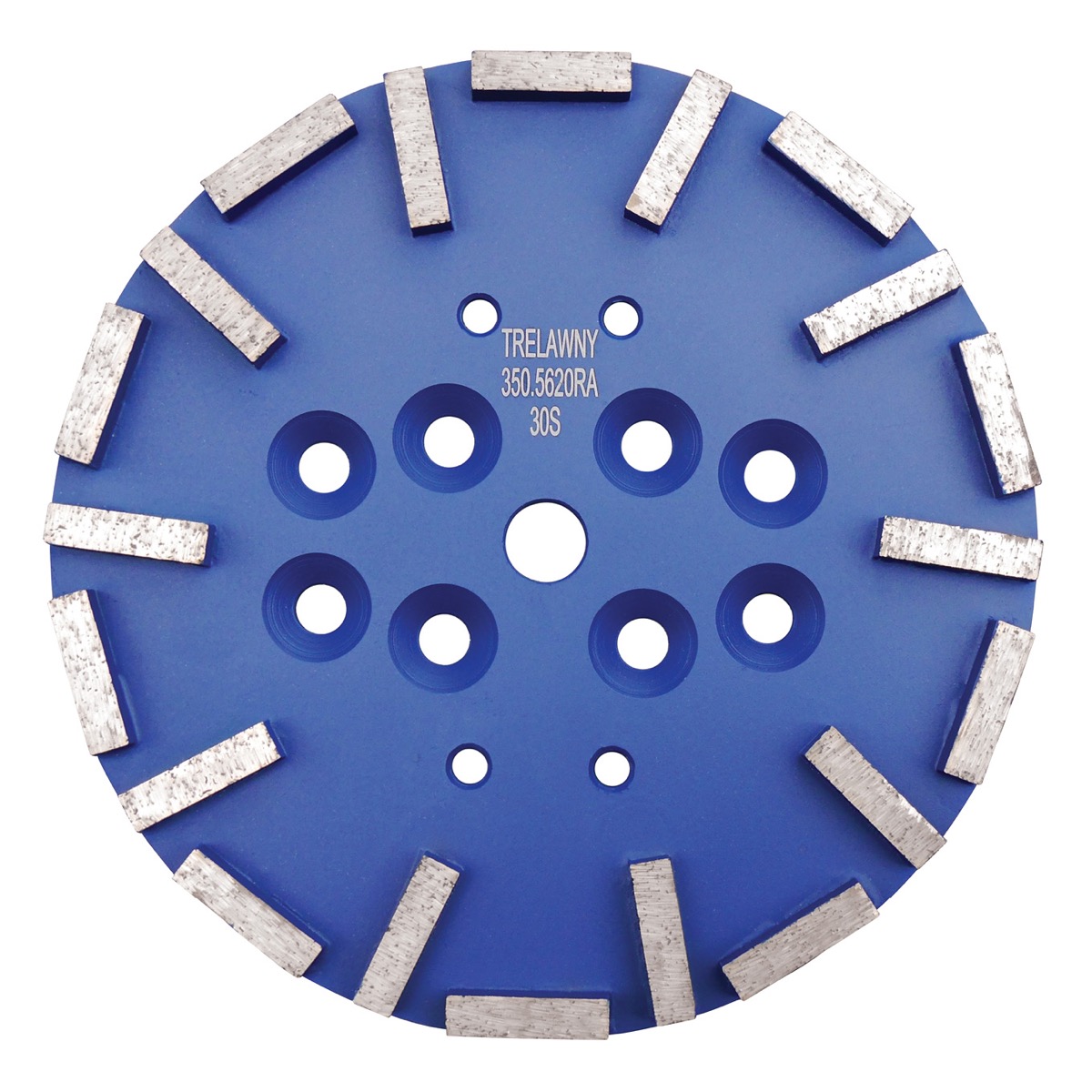 These soft bond diamond grinding discs are used on Trelawny TCG250 or TCG500 Floor Grinders Machine and have 20 segments, this disc is the most durable and long-lasting option for grinding hard concrete surfaces.