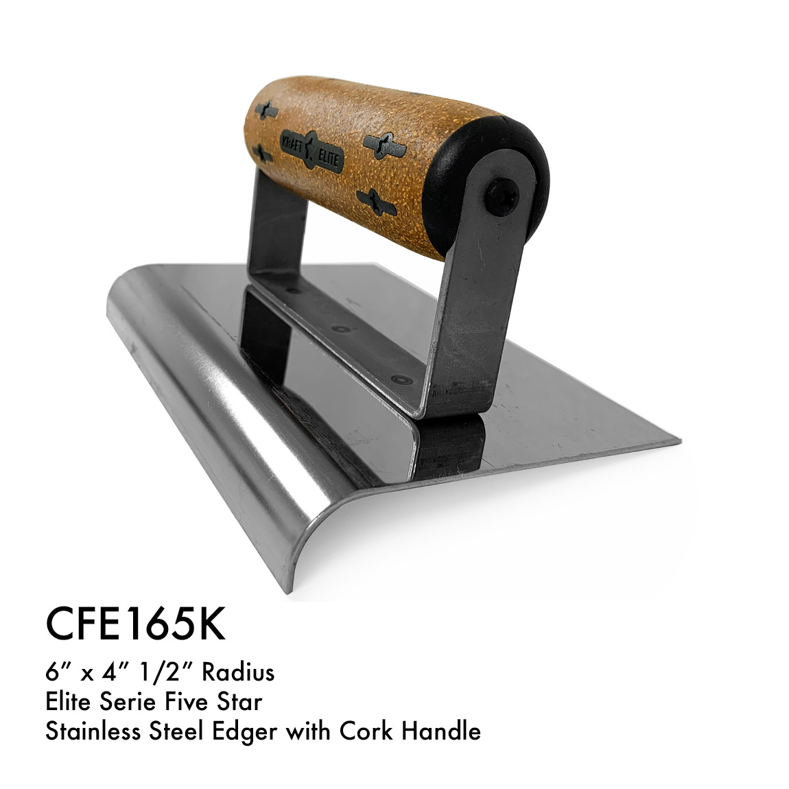 Choose from three sizes (each with a different radius size) of stainless steel blade hand edgers with the cork handle. These blades move smoothly along the edge of concrete slabs to produce a curved edge which is decorative and prevents edge from chipping