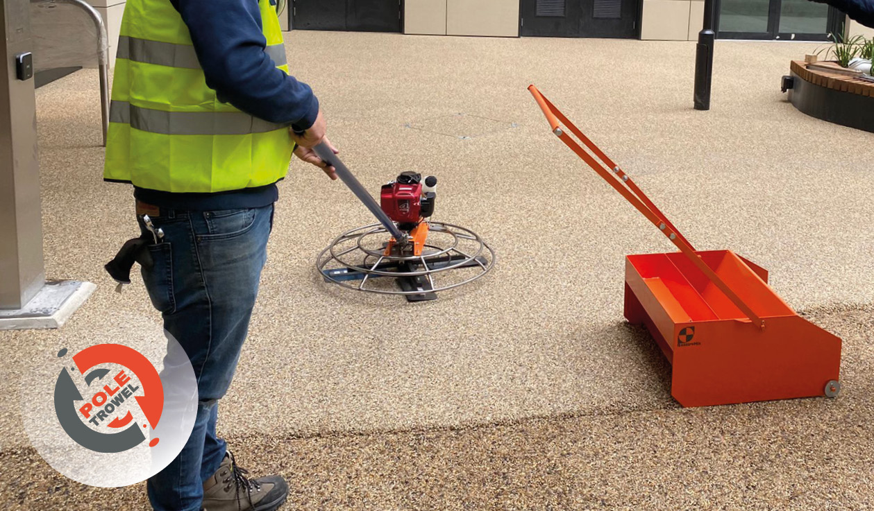 The Pole Trowel is a super lightweight trowel ideal for compressing resin bound floors. Remove the need to compress resin via hand tools on your knees. Simply glide across the surface with ease. Available from Speedcrete, United Kingdom.